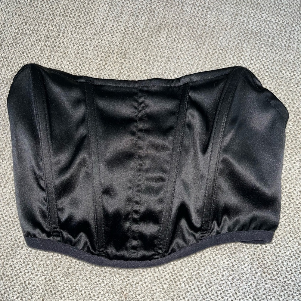 Black Satin Ribbed Corset Top